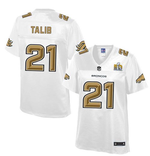Nike Broncos #21 Aqib Talib White Women's NFL Pro Line Super Bowl 50 Fashion Game Jersey - Click Image to Close